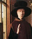 Jan van Eyck Portrait of Giovanni Arnolfini and his Wife [detail 1] painting